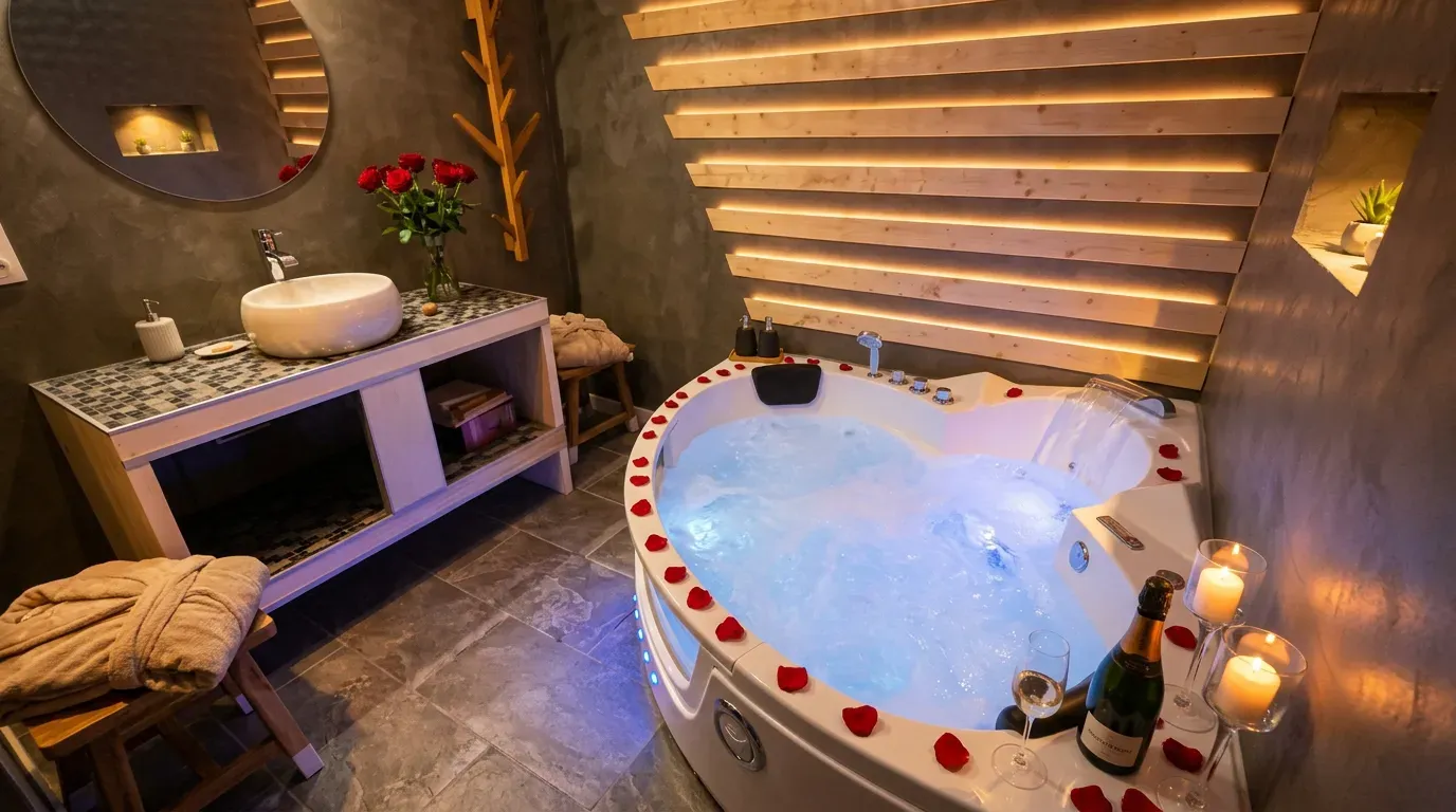 Jacuzzi en soirée pour se détendre après la route